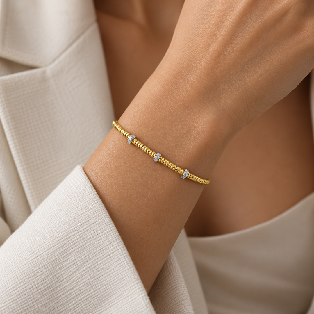 0.11 CTW Diamond 14K Yellow and White Gold Flexible Open Cuff Bracelet