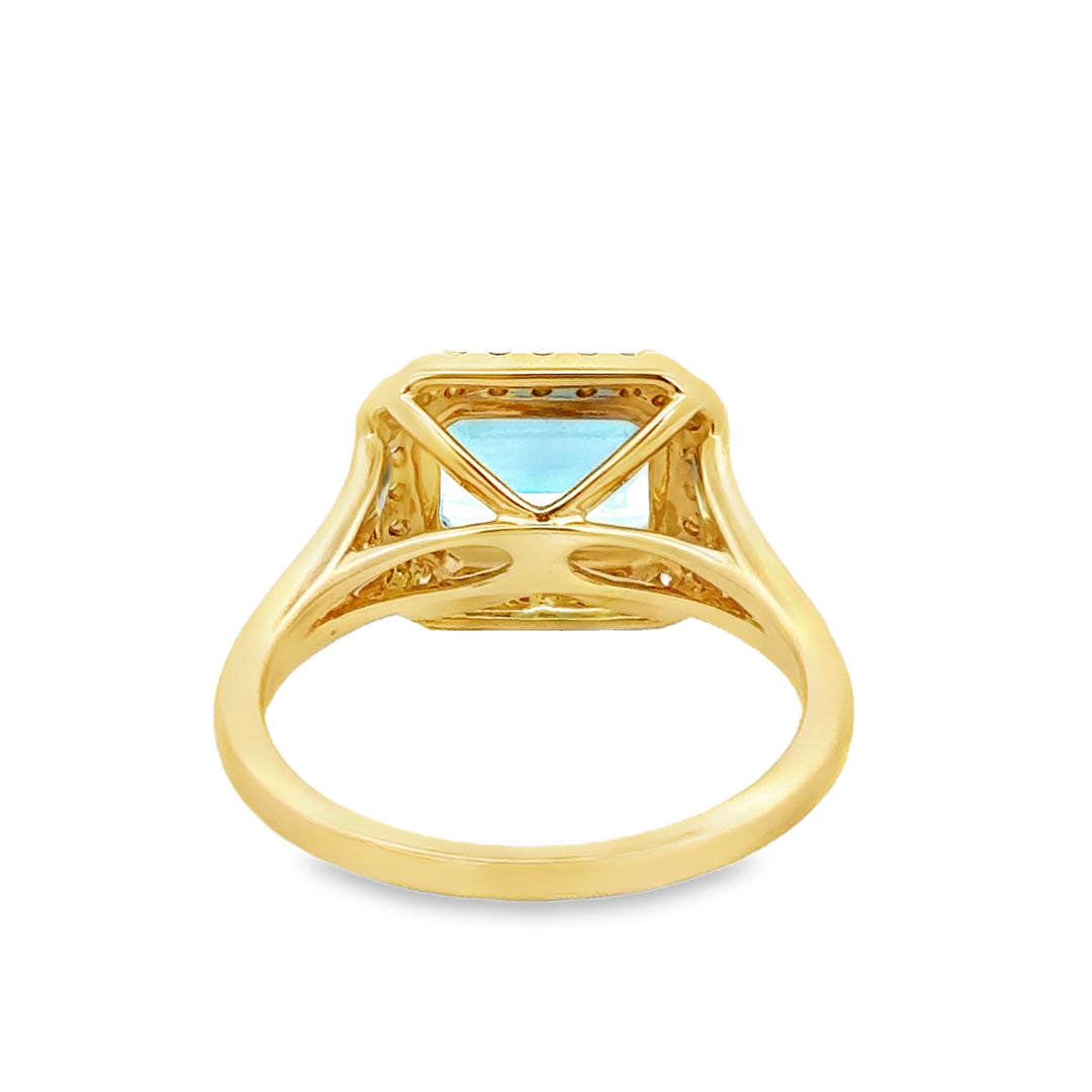 2.92 CT Blue Topaz &amp; 0.25 CTW Diamond 14K Yellow Gold Halo Ring