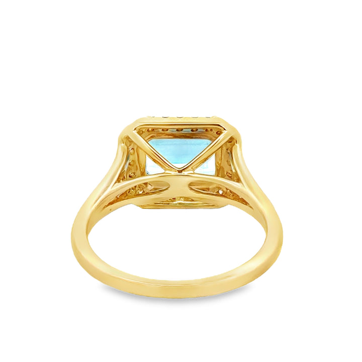 2.92 CT Blue Topaz &amp; 0.25 CTW Diamond 14K Yellow Gold Halo Ring