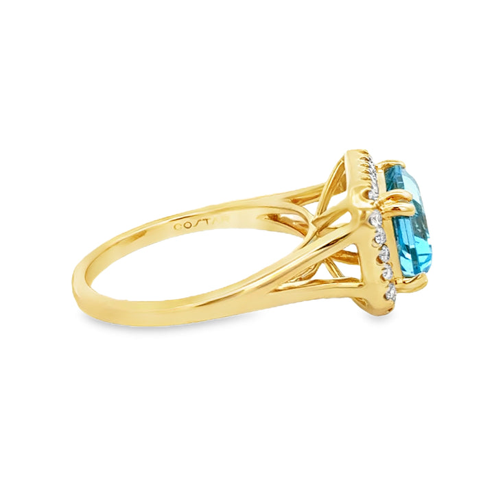 2.92 CT Blue Topaz &amp; 0.25 CTW Diamond 14K Yellow Gold Halo Ring