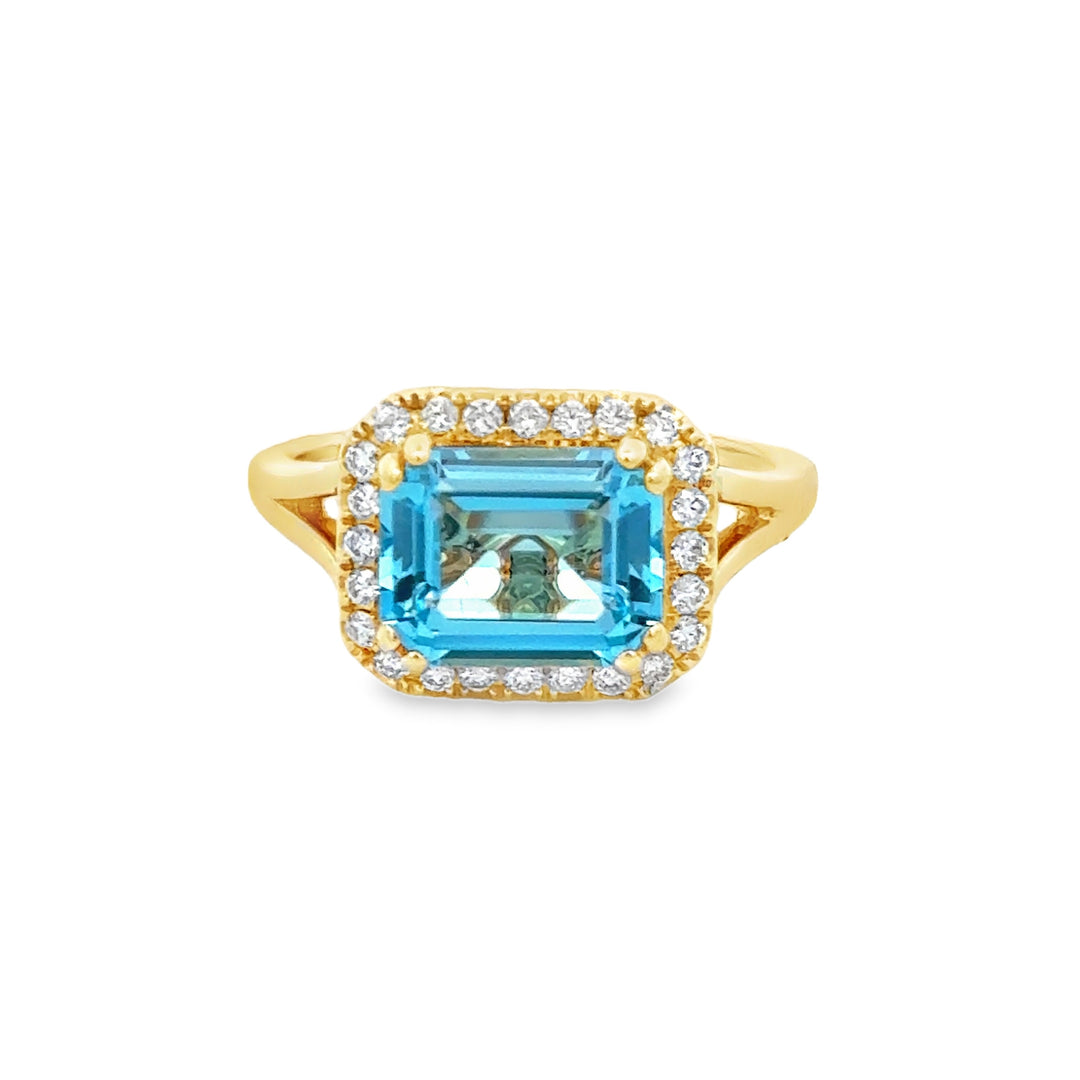 2.92 CT Blue Topaz &amp; 0.25 CTW Diamond 14K Yellow Gold Halo Ring