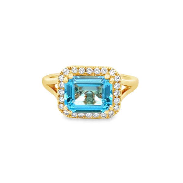 2.92 CT Blue Topaz & 0.25 CTW Diamond 14K Yellow Gold Halo Ring
