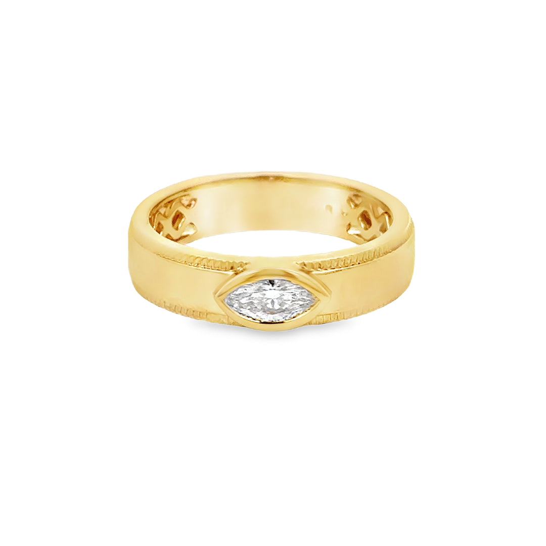0.25 CT Marquise Diamond 14K Yellow Gold Bezel Set Band Ring