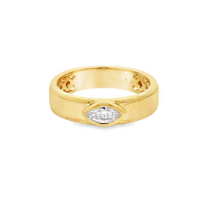 0.25 CT Marquise Diamond 14K Yellow Gold Bezel Set Band Ring