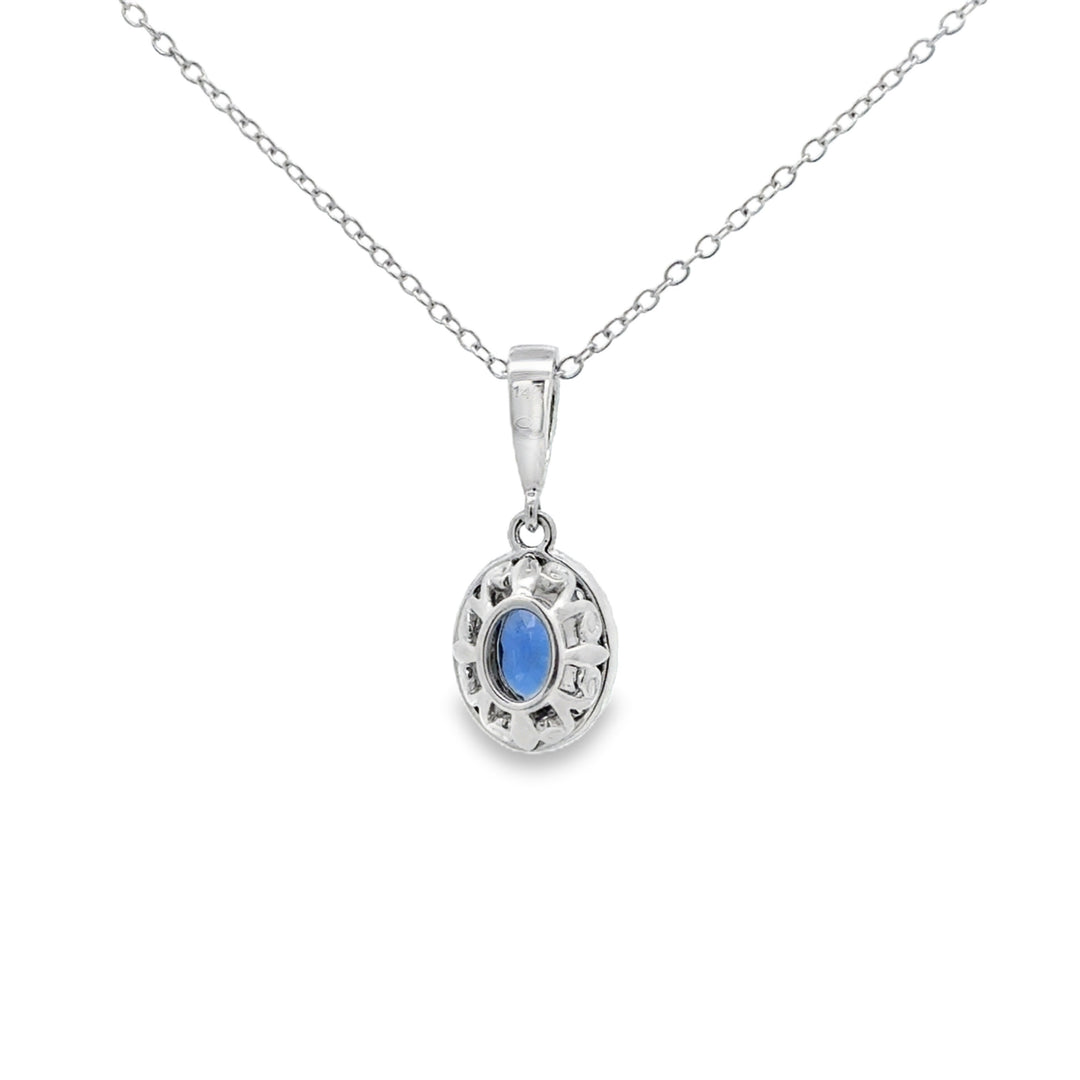 0.92 CT Oval Sapphire &amp; 0.30 CTW Diamond Halo Pendant Necklace in 14K White Gold