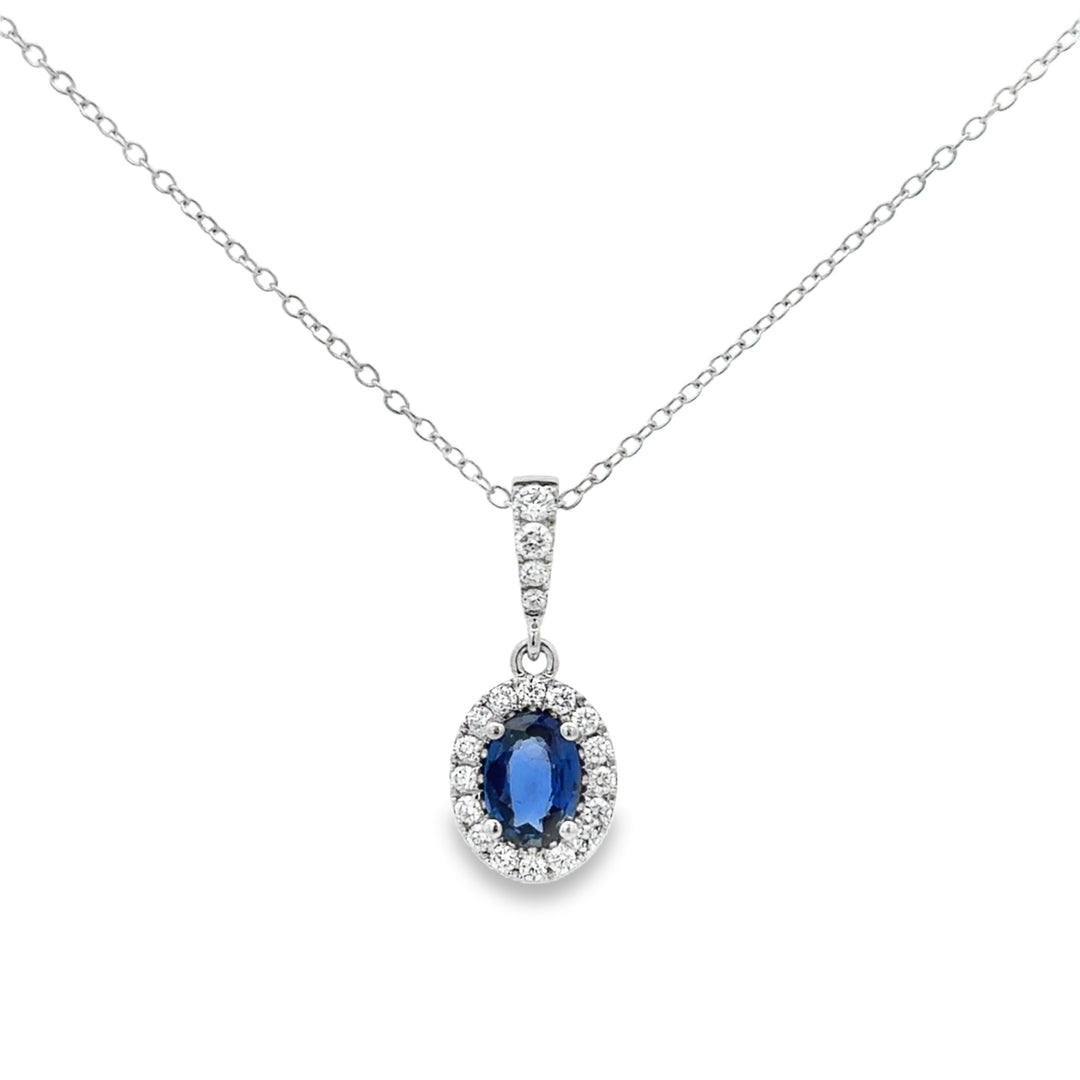 0.92 CT Oval Sapphire &amp; 0.30 CTW Diamond Halo Pendant Necklace in 14K White Gold