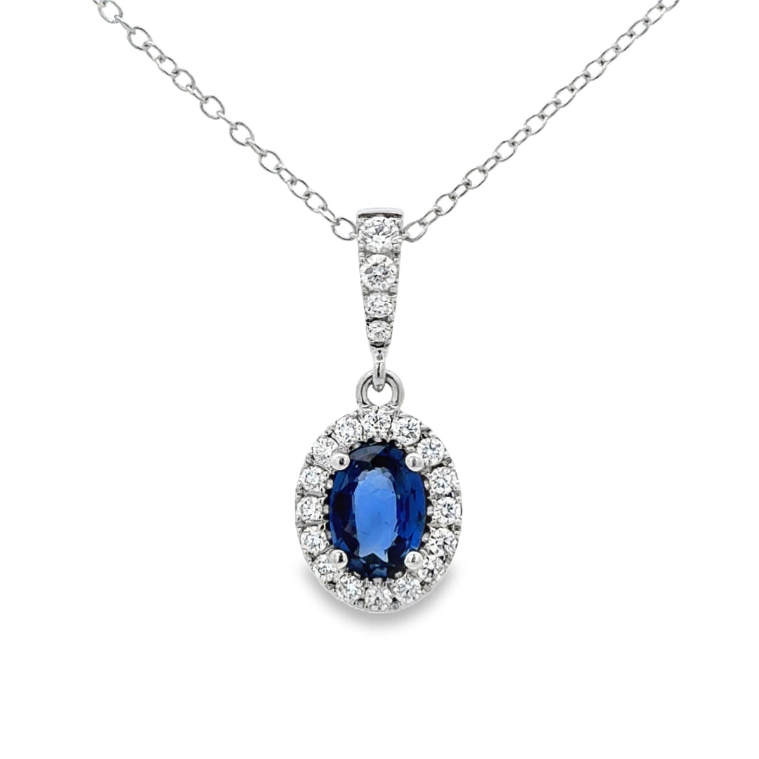 0.92 CT Oval Sapphire &amp; 0.30 CTW Diamond Halo Pendant Necklace in 14K White Gold