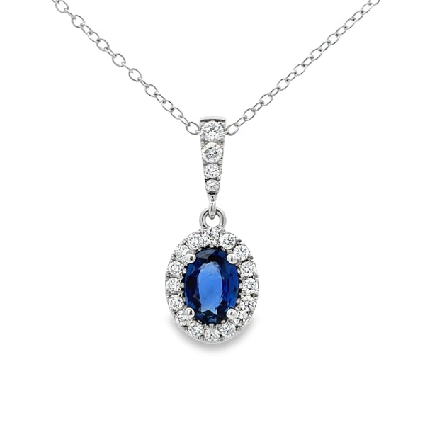 0.92 CT Oval Sapphire & 0.30 CTW Diamond Halo Pendant Necklace in 14K White Gold