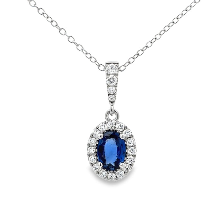 0.92 CT Oval Sapphire &amp; 0.30 CTW Diamond Halo Pendant Necklace in 14K White Gold