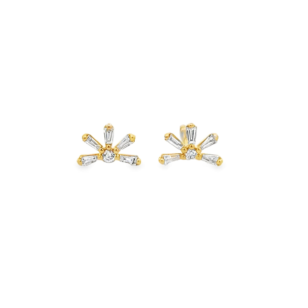 0.20 CTW Diamond Baguette Starburst Stud Earrings in 14K Yellow Gold