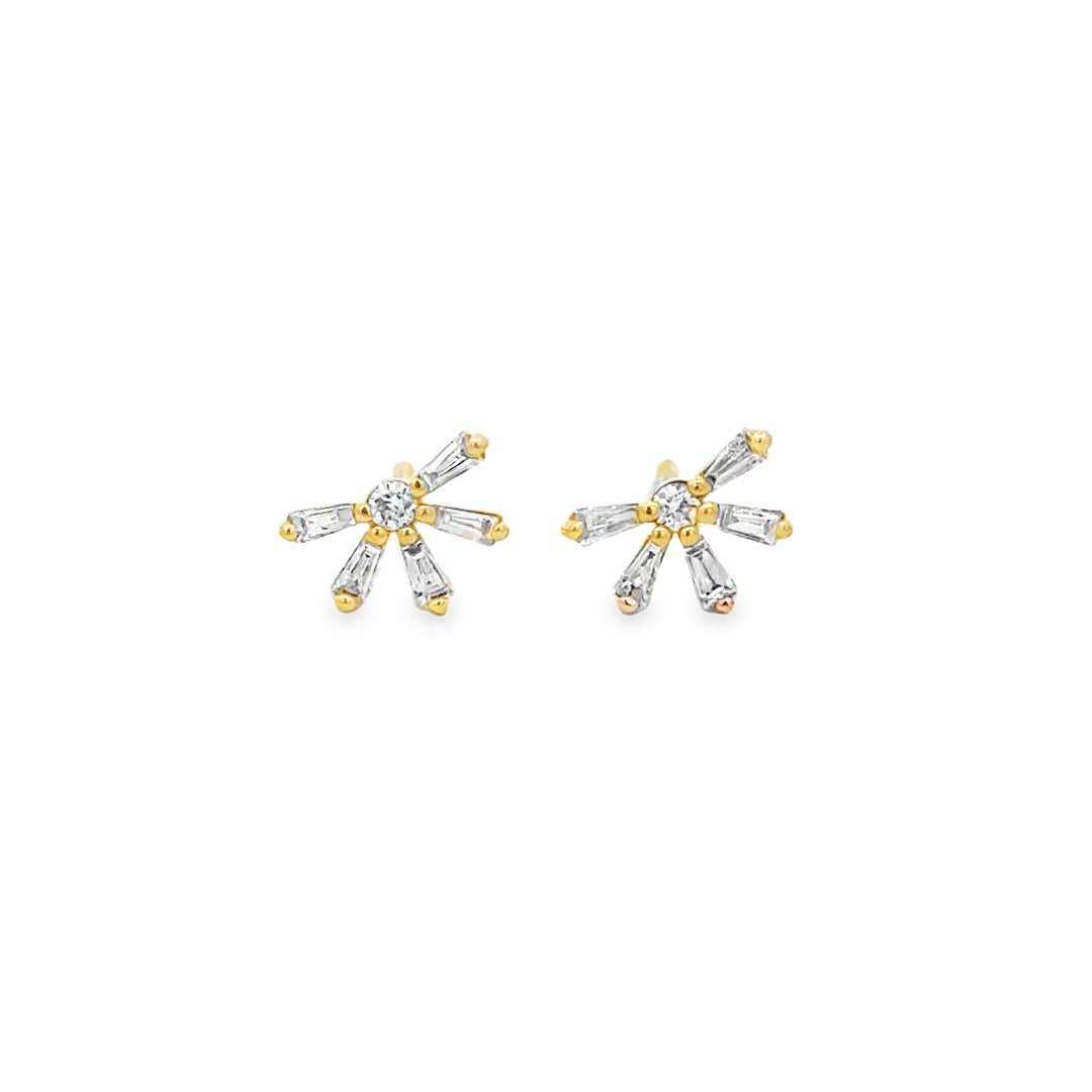0.20 CTW Diamond Baguette Starburst Stud Earrings in 14K Yellow Gold