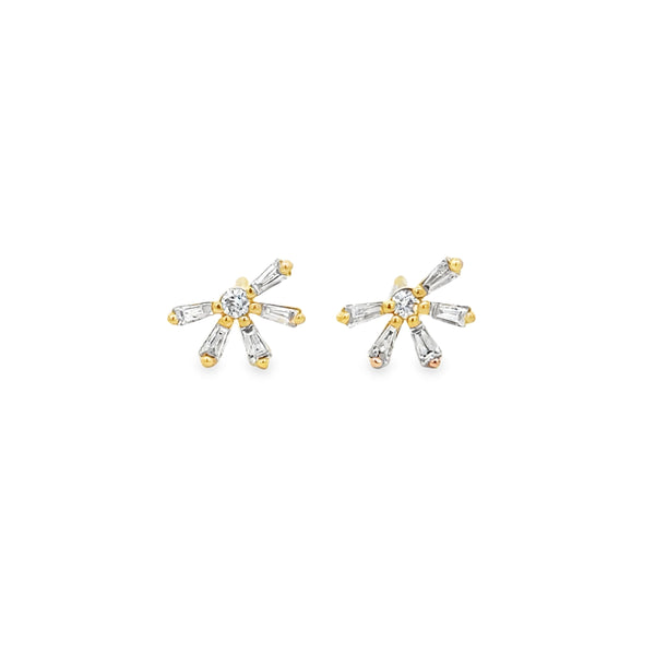 0.20 CTW Diamond Baguette Starburst Stud Earrings in 14K Yellow Gold