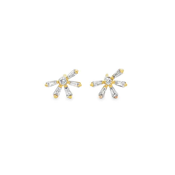 0.20 CTW Diamond Baguette Starburst Stud Earrings in 14K Yellow Gold