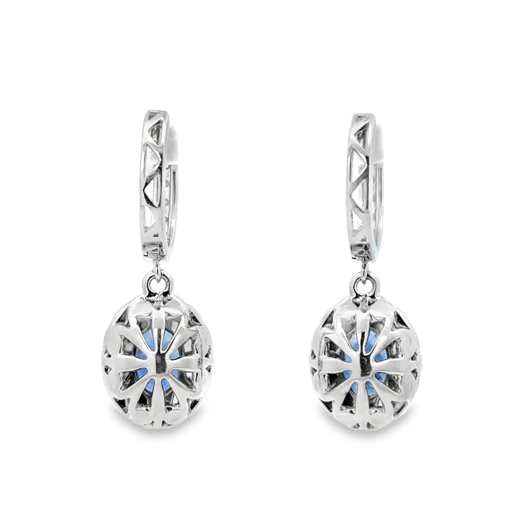 2.03 CTW Sapphire &amp; 0.85 CTW Diamond 14K White Gold Halo Drop Hoop Earrings
