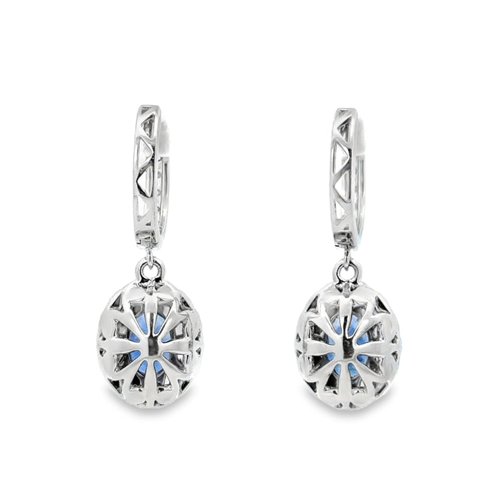 2.03 CTW Sapphire &amp; 0.85 CTW Diamond 14K White Gold Halo Drop Hoop Earrings