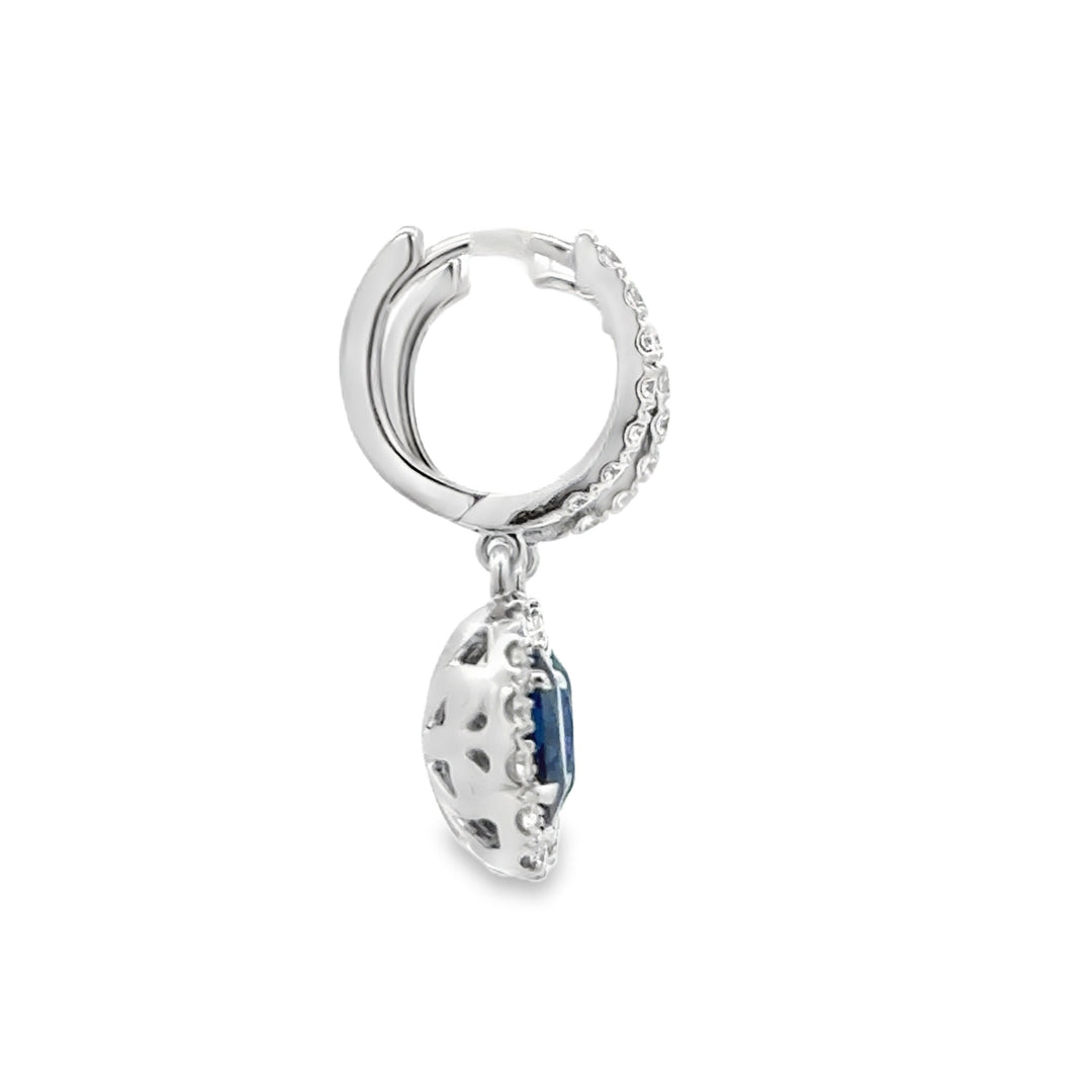 2.03 CTW Sapphire &amp; 0.85 CTW Diamond 14K White Gold Halo Drop Hoop Earrings