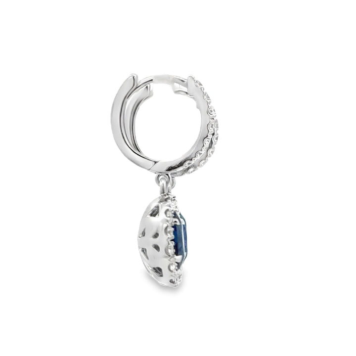 2.03 CTW Sapphire &amp; 0.85 CTW Diamond 14K White Gold Halo Drop Hoop Earrings