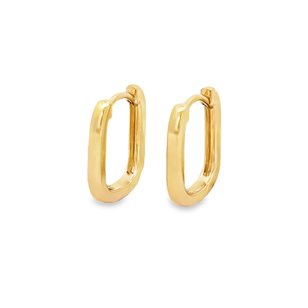 14K Yellow Gold Rounded Rectangular Huggie Hoop Earrings