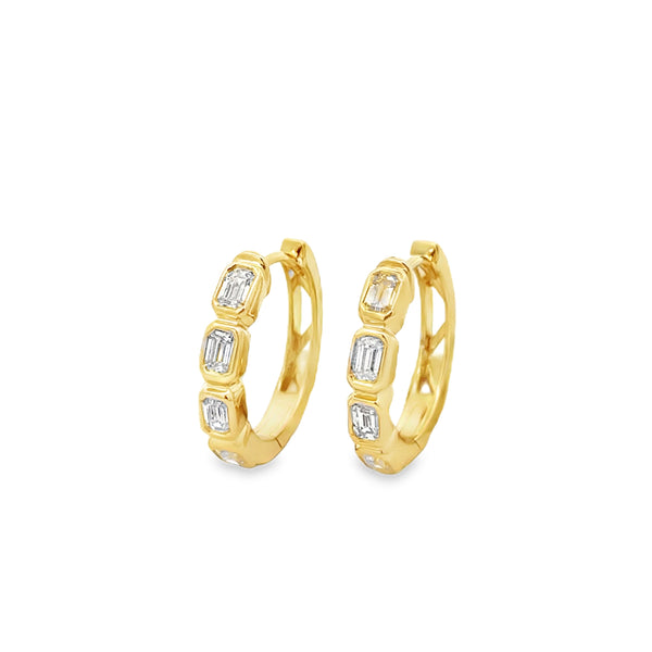 0.50 CTW Emerald Cut Diamond 14K Yellow Gold Hoop Earrings