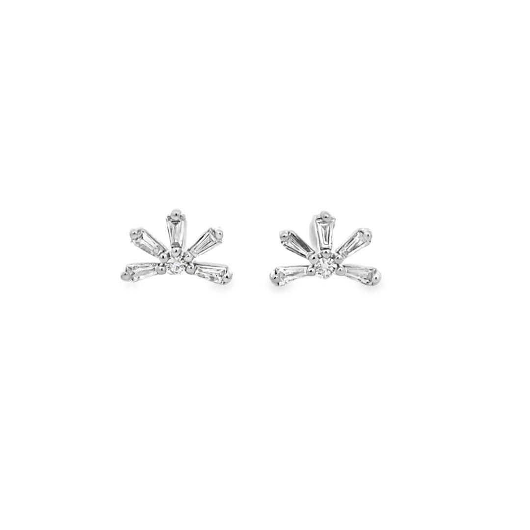 0.20 CTW Diamond 14K White Gold Baguette Starburst Stud Earrings