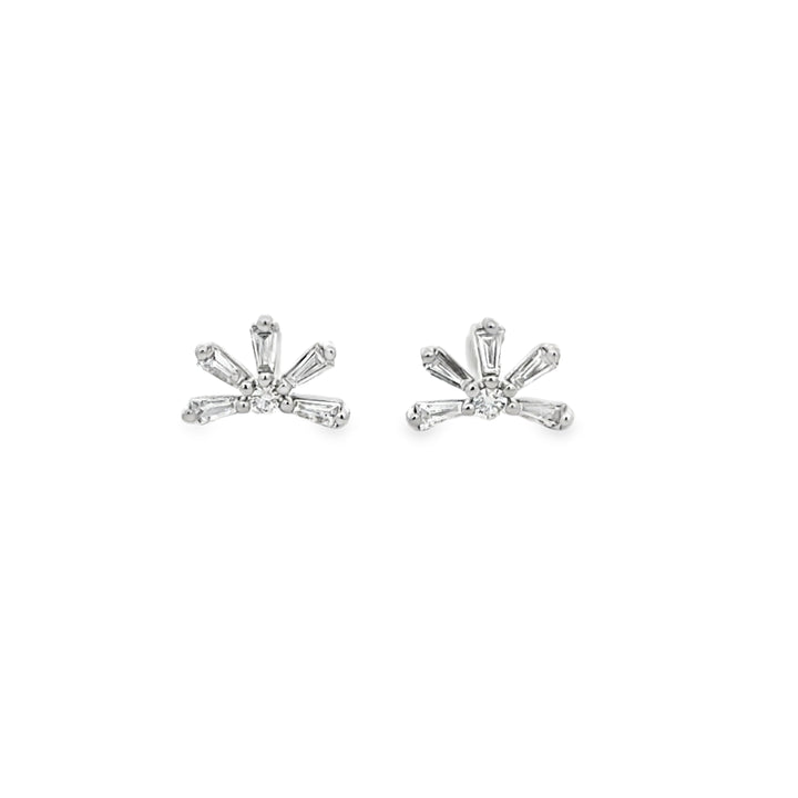 0.20 CTW Diamond 14K White Gold Baguette Starburst Stud Earrings
