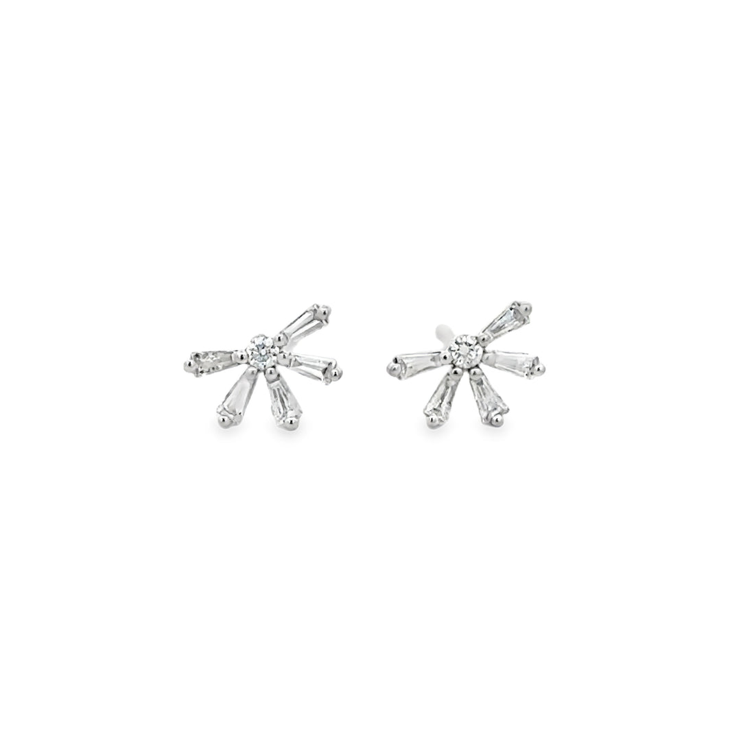 0.20 CTW Diamond 14K White Gold Baguette Starburst Stud Earrings