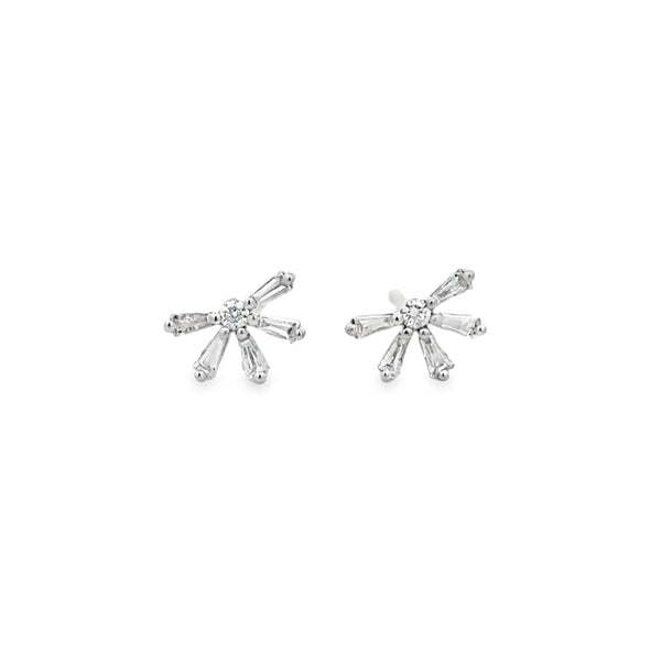 0.20 CTW Diamond 14K White Gold Baguette Starburst Stud Earrings