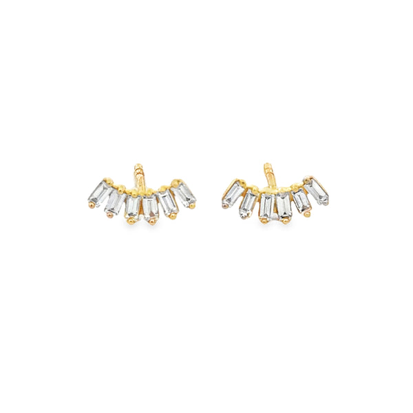 0.20 CTW Baguette Diamond 14K Yellow Gold Fan Stud Earrings