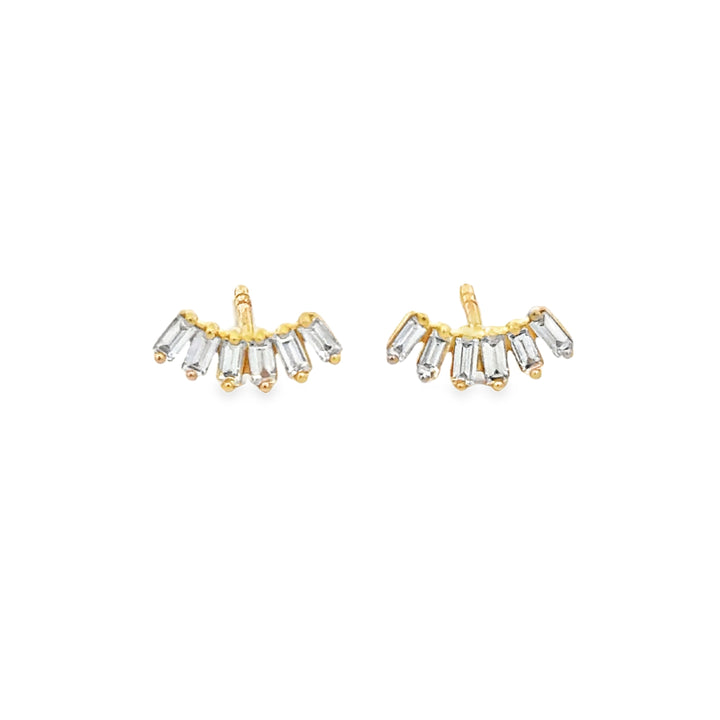 0.20 CTW Baguette Diamond 14K Yellow Gold Fan Stud Earrings