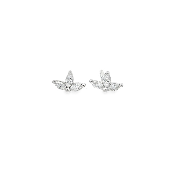 0.20 CTW Marquise Diamond 14K White Gold Three-Stone Fan Stud Earrings