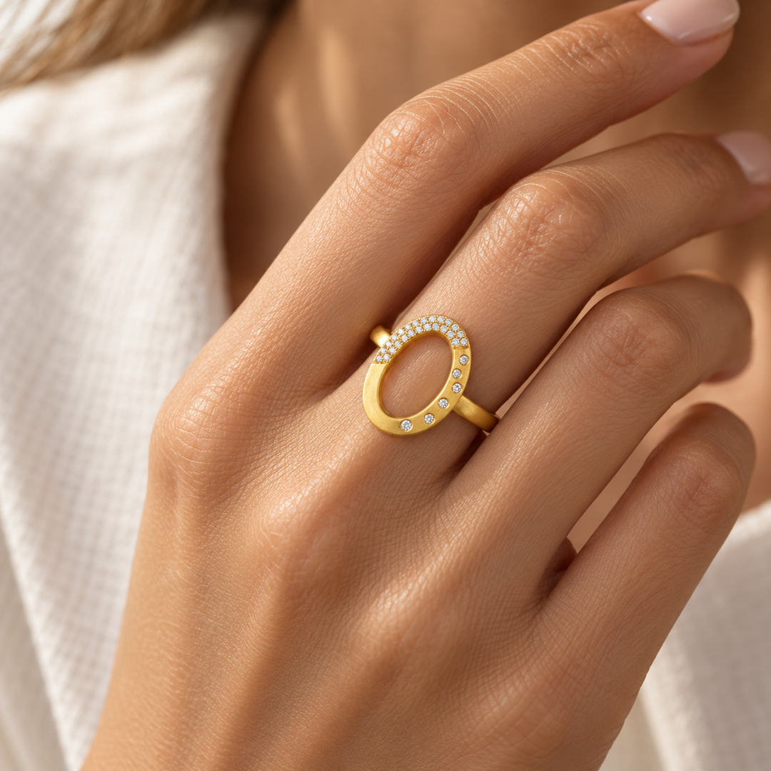 0.29 CTW Diamond 14K Yellow Gold Asymmetrical Open Oval Ring