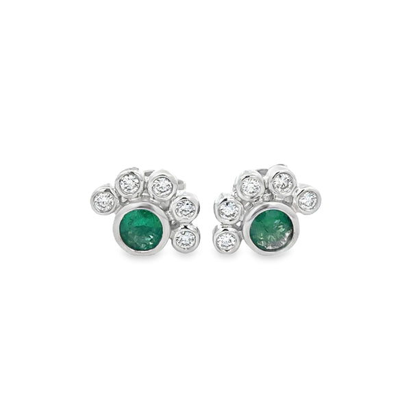 0.55 CT Emerald and 0.17 CTW Diamond 18K White Gold Cluster Stud Earrings