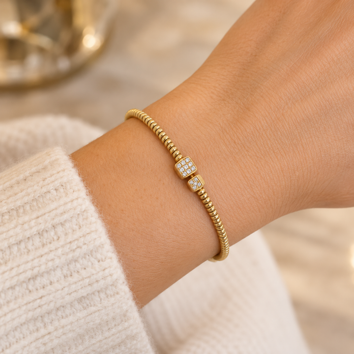 0.11 CTW Pavé Diamond 14K Yellow Gold Flexible Cuff Bracelet