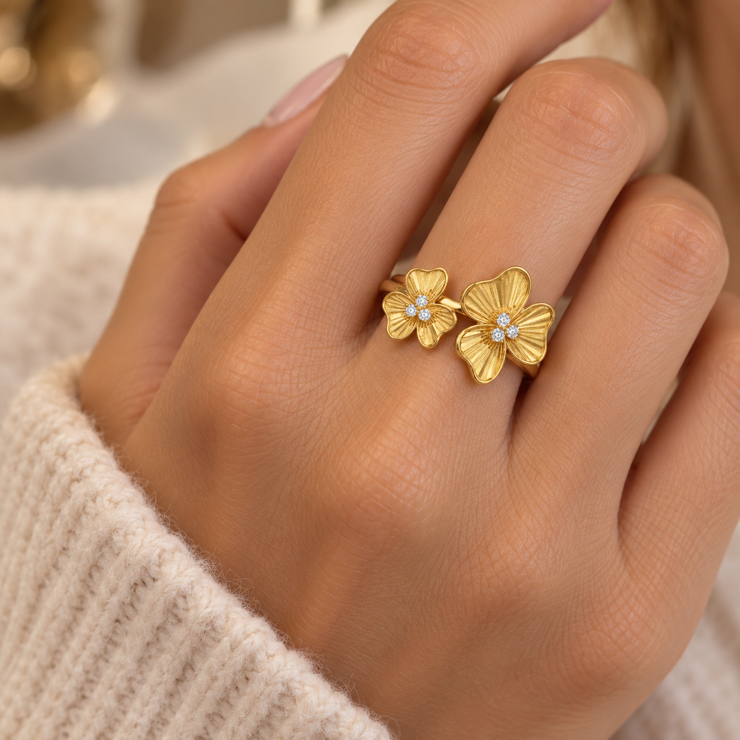 0.13 CTW Diamond 14K Yellow Gold Double Floral Ring