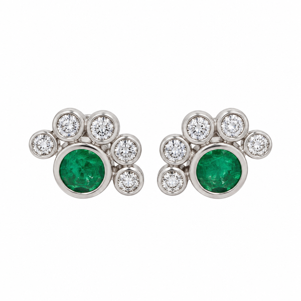 0.55 CT Emerald and 0.17 CTW Diamond 18K White Gold Cluster Stud Earrings