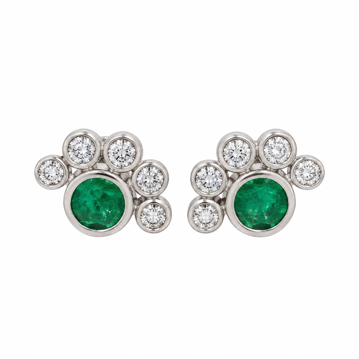 0.55 CT Emerald and 0.17 CTW Diamond 18K White Gold Cluster Stud Earrings