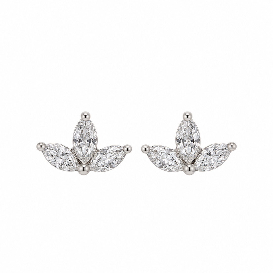 0.20 CTW Marquise Diamond 14K White Gold Three-Stone Fan Stud Earrings