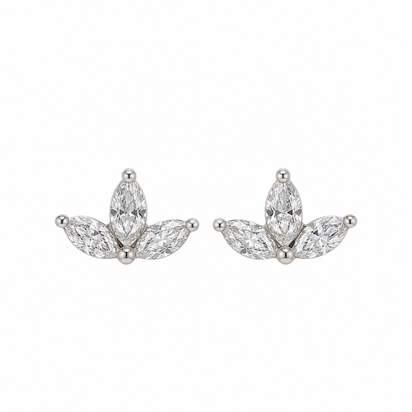0.20 CTW Marquise Diamond 14K White Gold Three-Stone Fan Stud Earrings