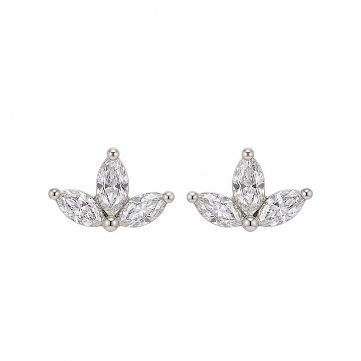 0.20 CTW Marquise Diamond 14K White Gold Three-Stone Fan Stud Earrings