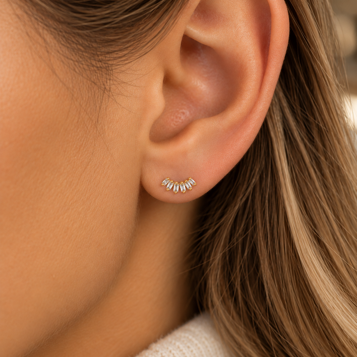 0.20 CTW Baguette Diamond 14K Yellow Gold Fan Stud Earrings