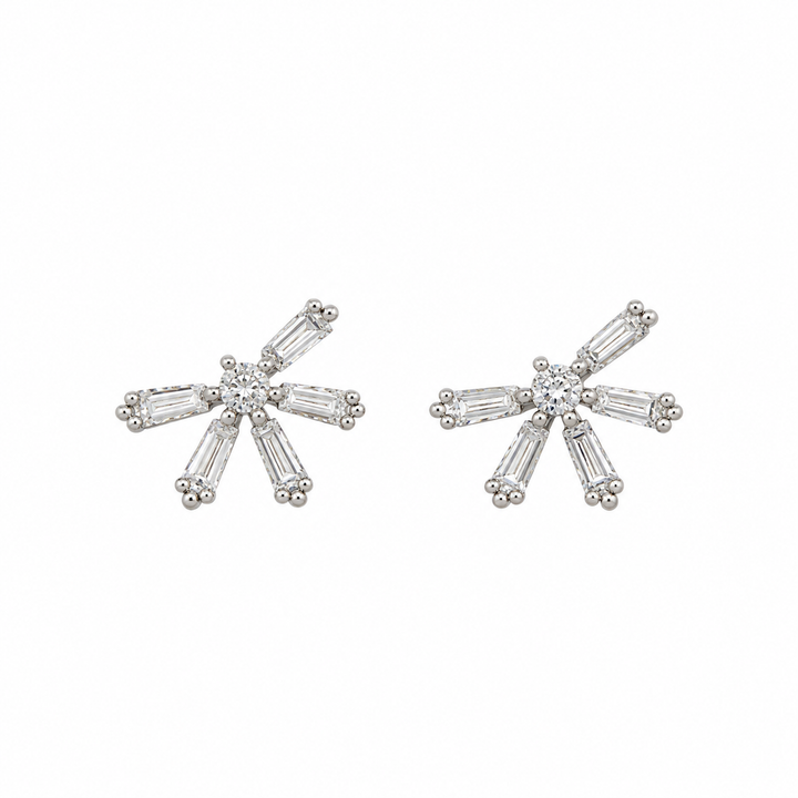 0.20 CTW Diamond 14K White Gold Baguette Starburst Stud Earrings