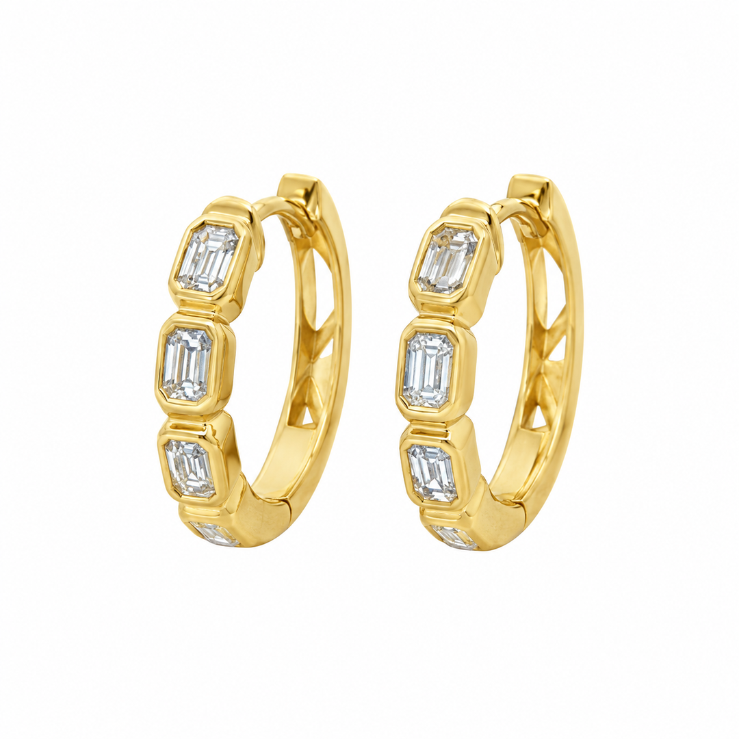 0.50 CTW Emerald Cut Diamond 14K Yellow Gold Hoop Earrings