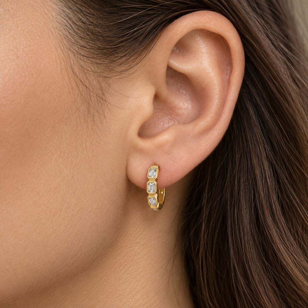 0.50 CTW Emerald Cut Diamond 14K Yellow Gold Hoop Earrings
