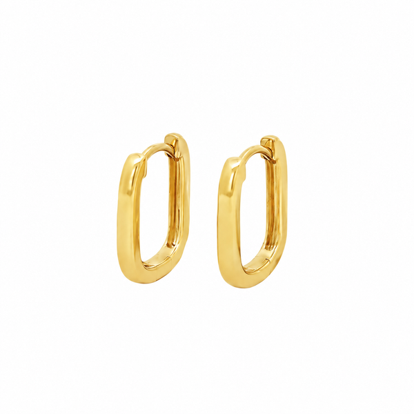 14K Yellow Gold Rounded Rectangular Huggie Hoop Earrings
