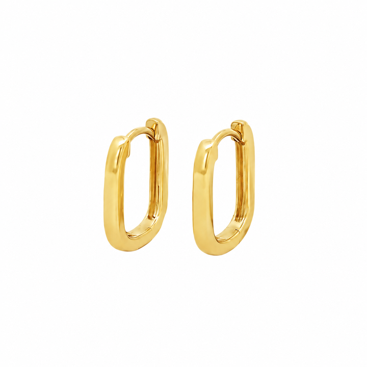 14K Yellow Gold Rounded Rectangular Huggie Hoop Earrings