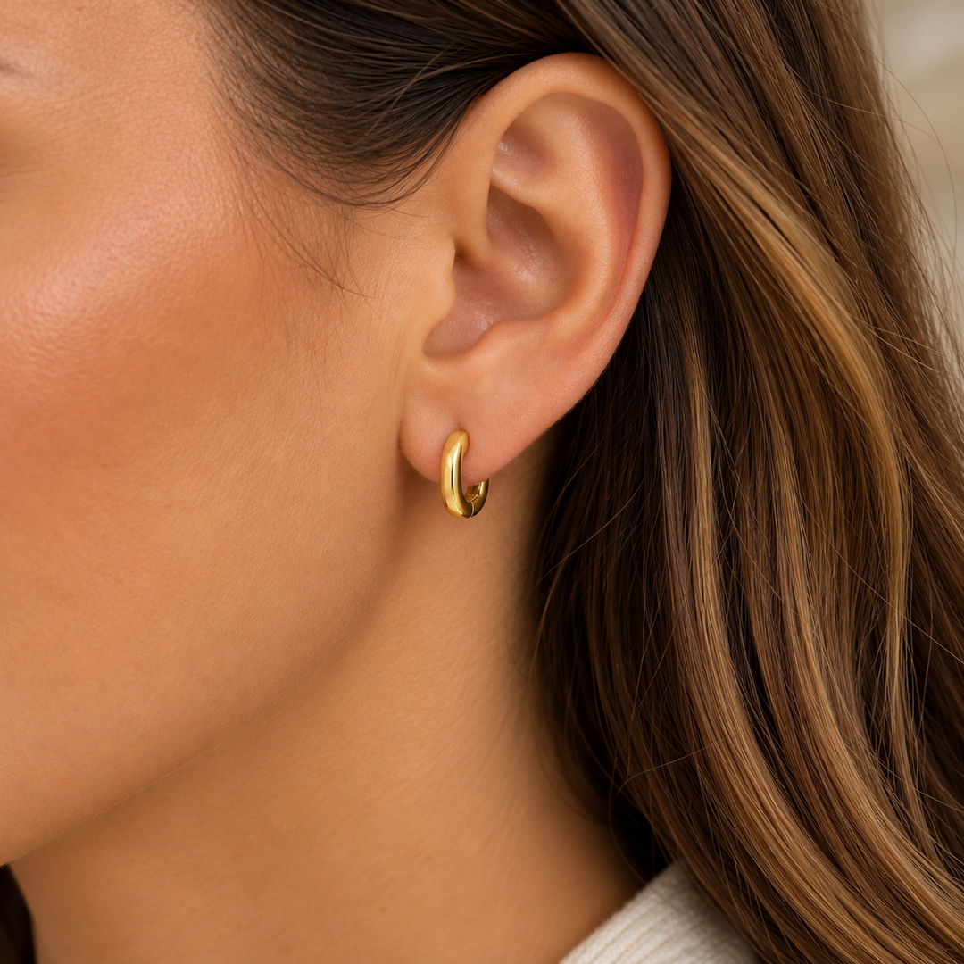 14K Yellow Gold Rounded Rectangular Huggie Hoop Earrings