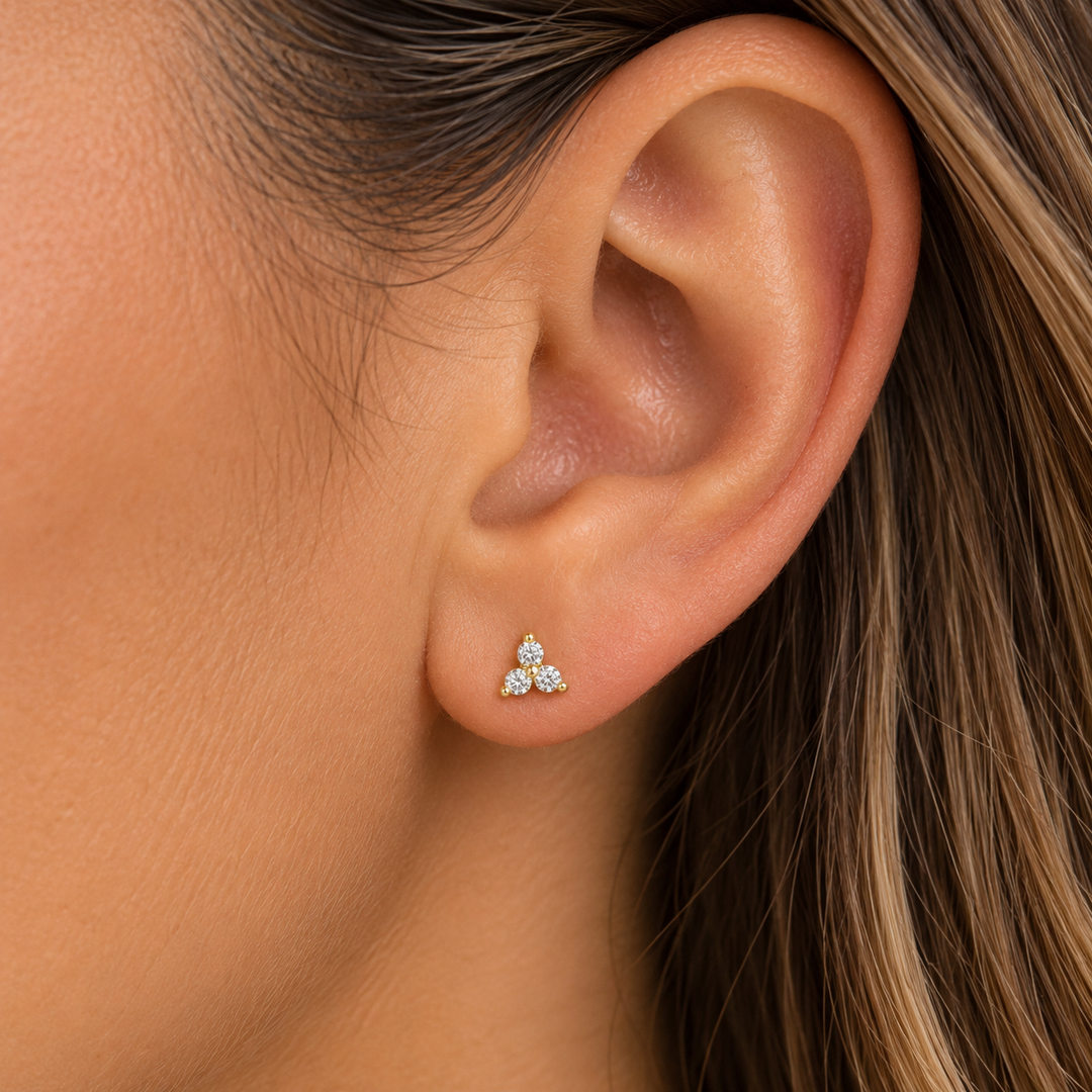 0.20 CTW Diamond 14K Yellow Gold Three-Stone Cluster Stud Earrings