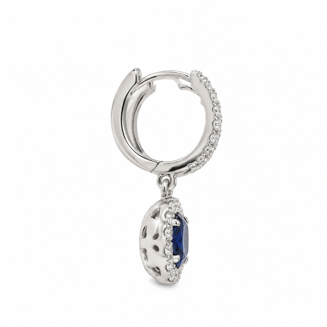 2.03 CTW Sapphire &amp; 0.85 CTW Diamond 14K White Gold Halo Drop Hoop Earrings