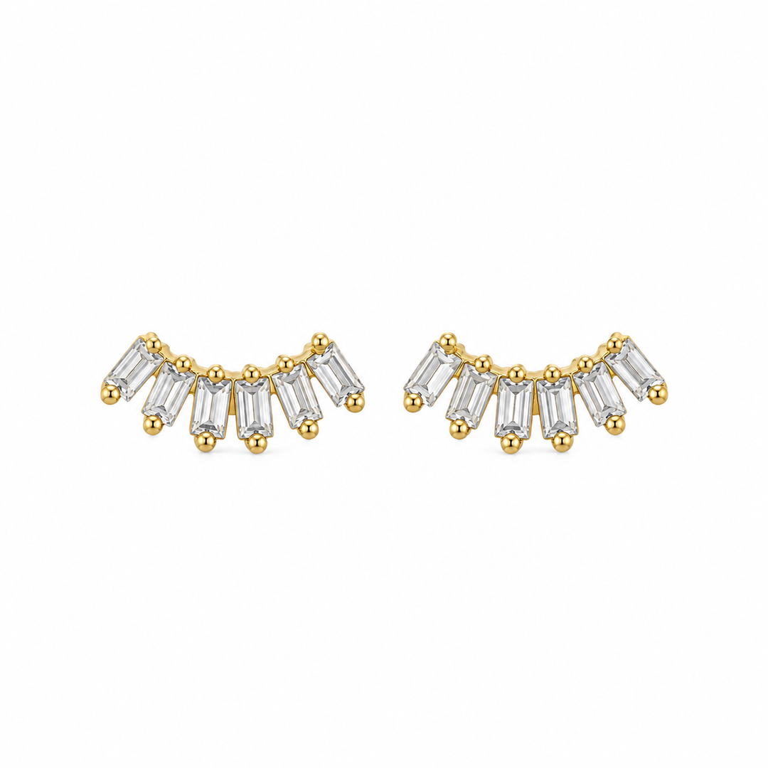 0.20 CTW Baguette Diamond 14K Yellow Gold Fan Stud Earrings