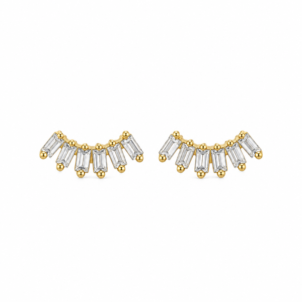 0.20 CTW Baguette Diamond 14K Yellow Gold Fan Stud Earrings